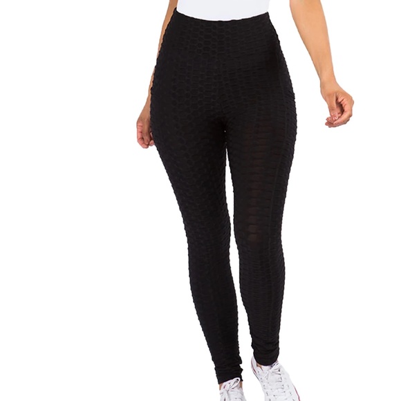 BLK Solid color Honeycomb Active Tech Pockets Leggings- NEW - Picture 1 of 6